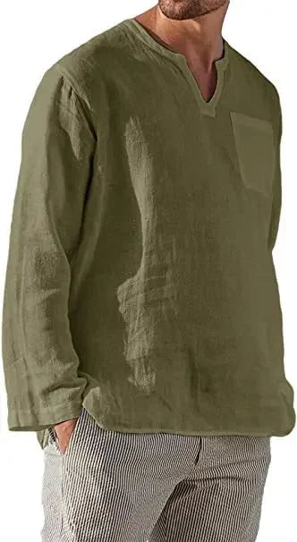 2025 Linen Shirt Men Brief Breathable Solid Color Long Sleeve Harajuku Casual Blouse Hawaiian Shirt Oversize Tops S-5XL
