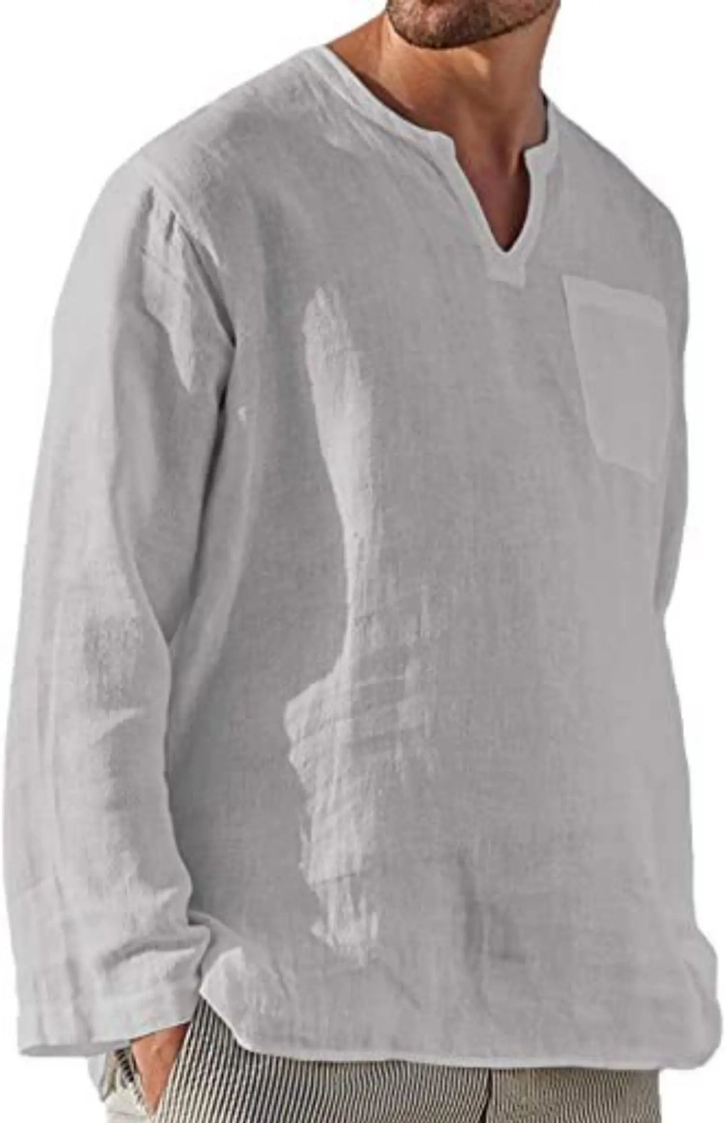 Casual Men's Long Sve V-Ne Linen irt Beach Independent Station Sle Slim Fit T-irt Youth Trend Spring Collection