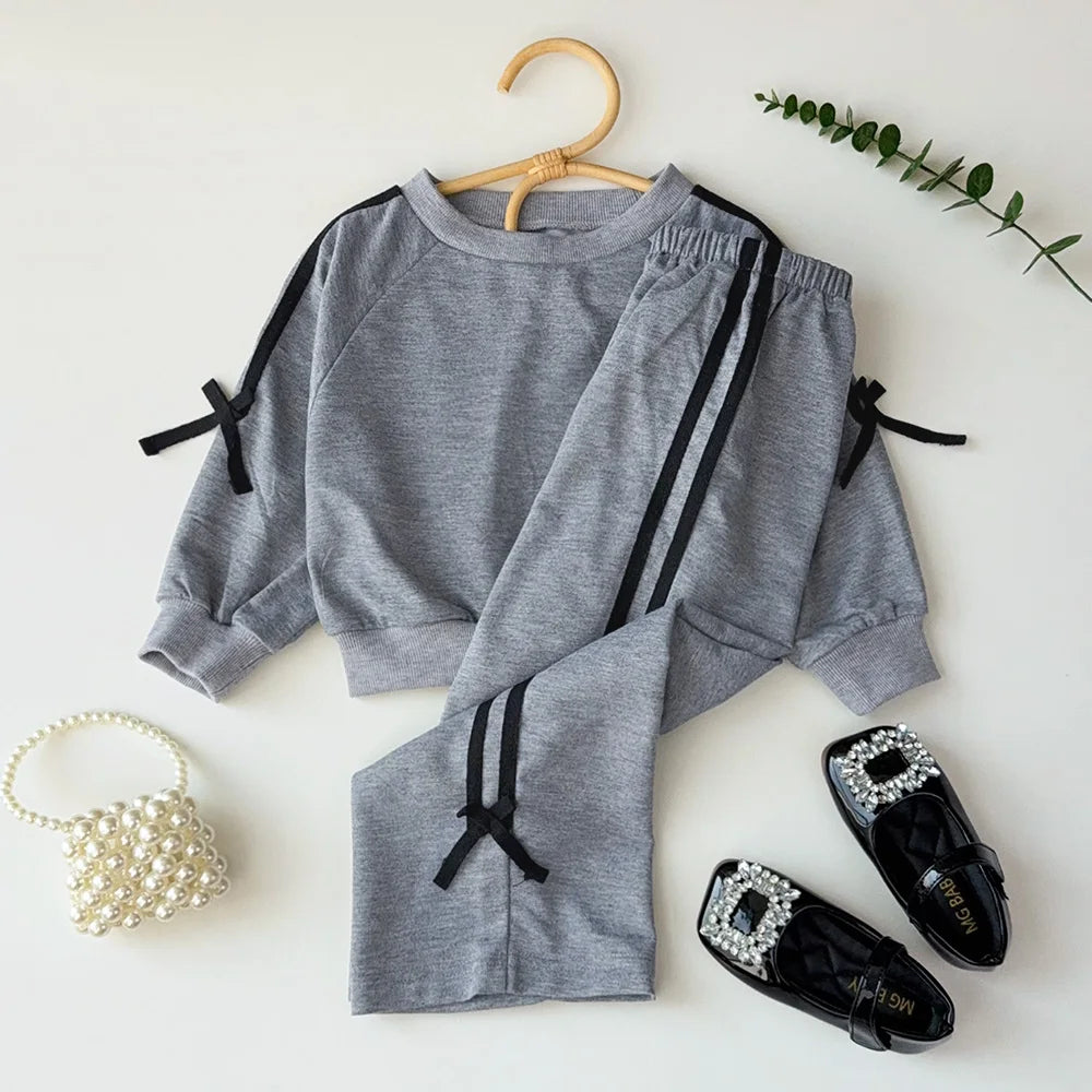 Bear Leader Autumn Fashion Bow Decoration Pink Sports Top+Pants Two-piece Sets Children's Daily Casual Wear Kids Clothes Girls