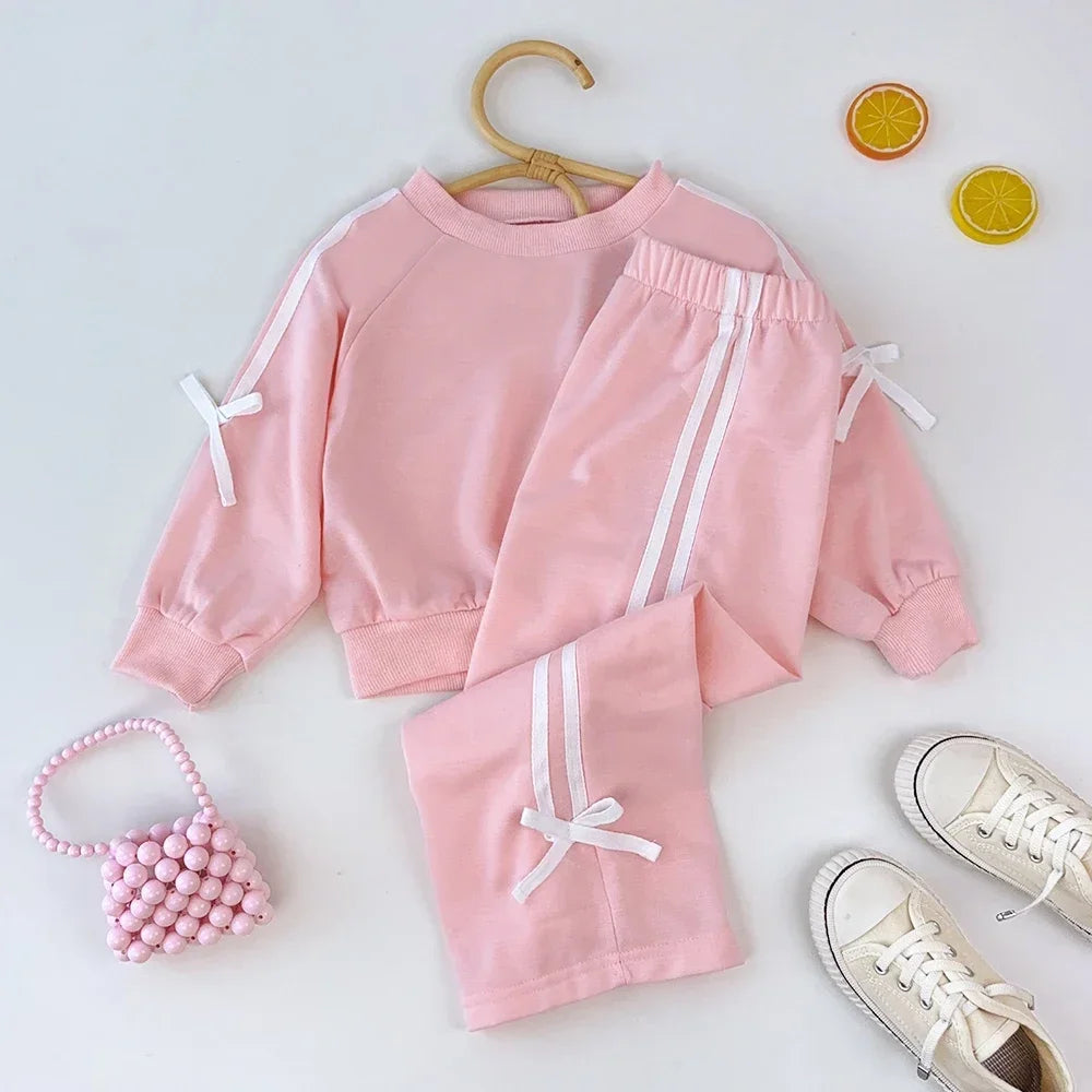 Bear Leader Autumn Fashion Bow Decoration Pink Sports Top+Pants Two-piece Sets Children's Daily Casual Wear Kids Clothes Girls