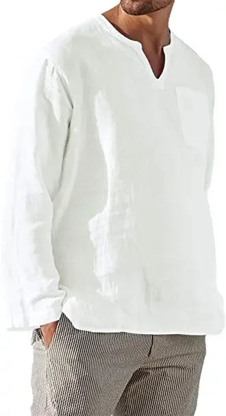2025 Linen Shirt Men Brief Breathable Solid Color Long Sleeve Harajuku Casual Blouse Hawaiian Shirt Oversize Tops S-5XL