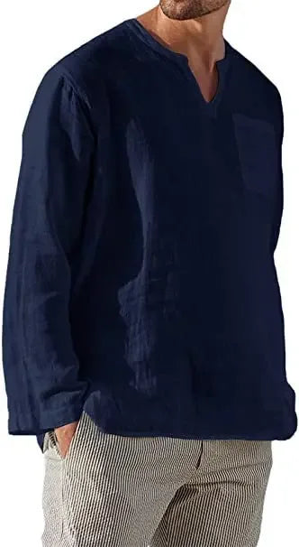 2025 Linen Shirt Men Brief Breathable Solid Color Long Sleeve Harajuku Casual Blouse Hawaiian Shirt Oversize Tops S-5XL