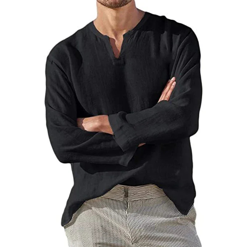 2025 Linen Shirt Men Brief Breathable Solid Color Long Sleeve Harajuku Casual Blouse Hawaiian Shirt Oversize Tops S-5XL