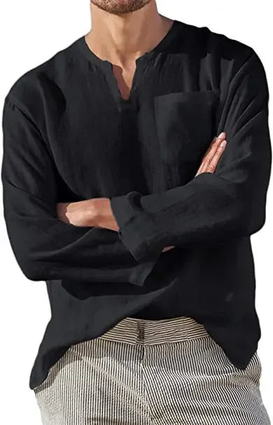 2025 Linen Shirt Men Brief Breathable Solid Color Long Sleeve Harajuku Casual Blouse Hawaiian Shirt Oversize Tops S-5XL