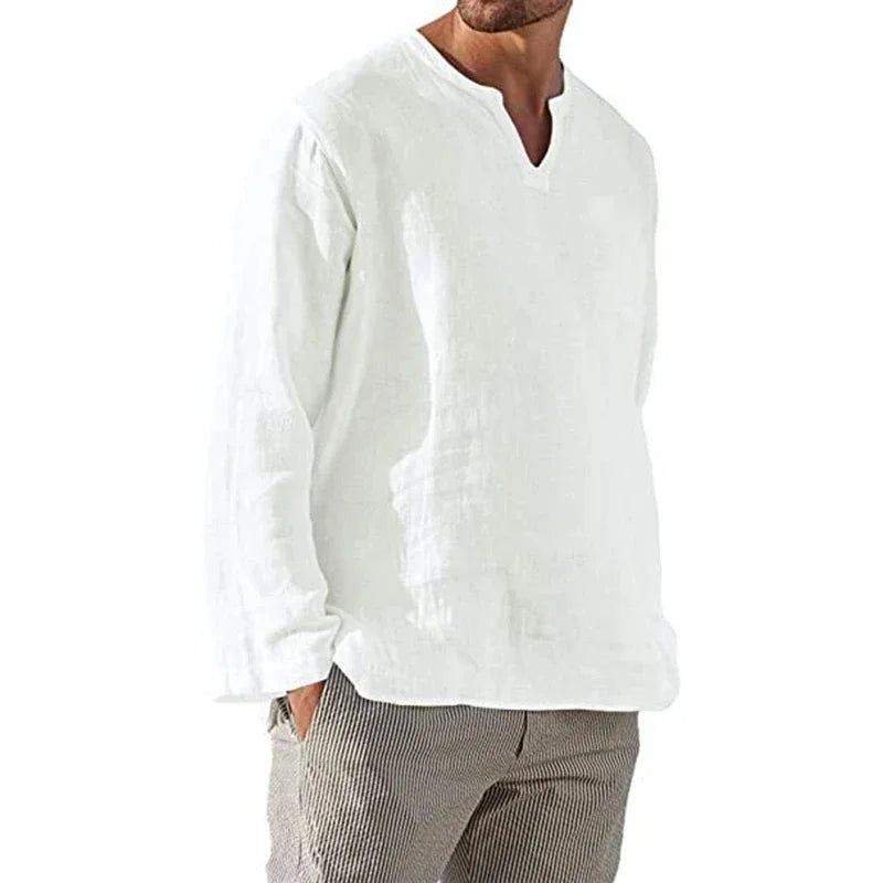 2025 Linen Shirt Men Brief Breathable Solid Color Long Sleeve Harajuku Casual Blouse Hawaiian Shirt Oversize Tops S-5XL