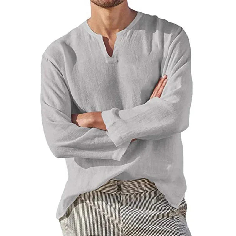 2025 Linen Shirt Men Brief Breathable Solid Color Long Sleeve Harajuku Casual Blouse Hawaiian Shirt Oversize Tops S-5XL
