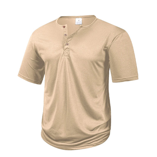 Henley Collar Summer Men's Casual Solid Color Short Sleeve T Shirt Mens   Fashion Basic Slim Button Neck Comfortable Shirt Tops