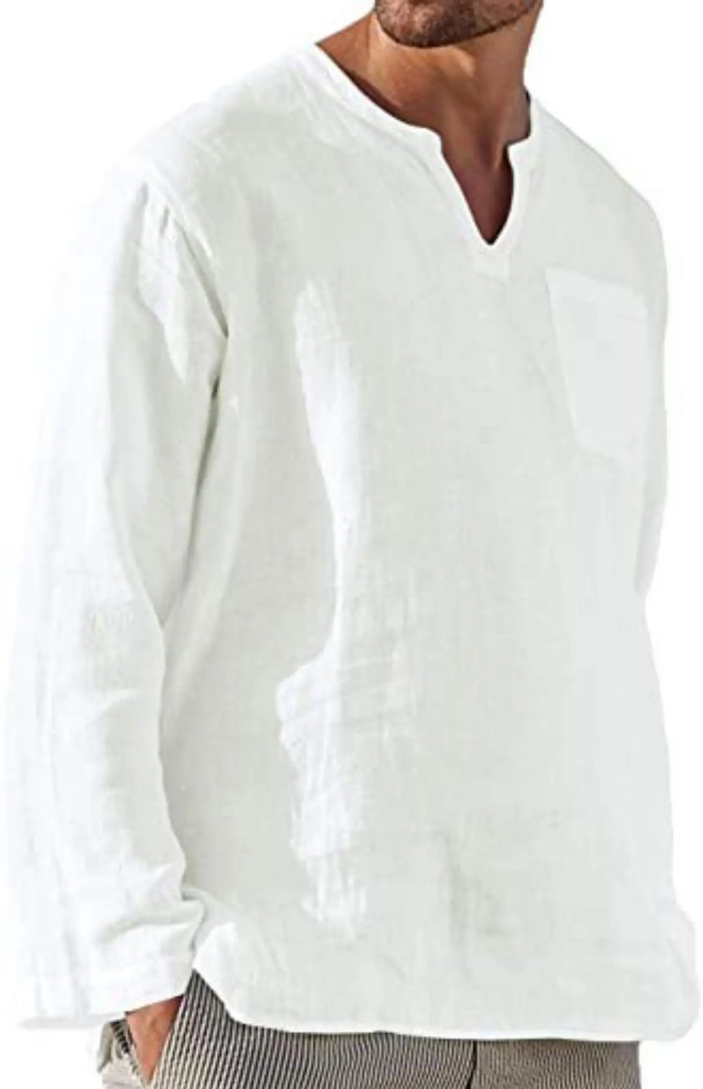 Casual Men's Long Sve V-Ne Linen irt Beach Independent Station Sle Slim Fit T-irt Youth Trend Spring Collection