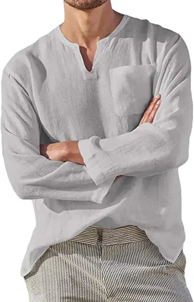 2025 Linen Shirt Men Brief Breathable Solid Color Long Sleeve Harajuku Casual Blouse Hawaiian Shirt Oversize Tops S-5XL