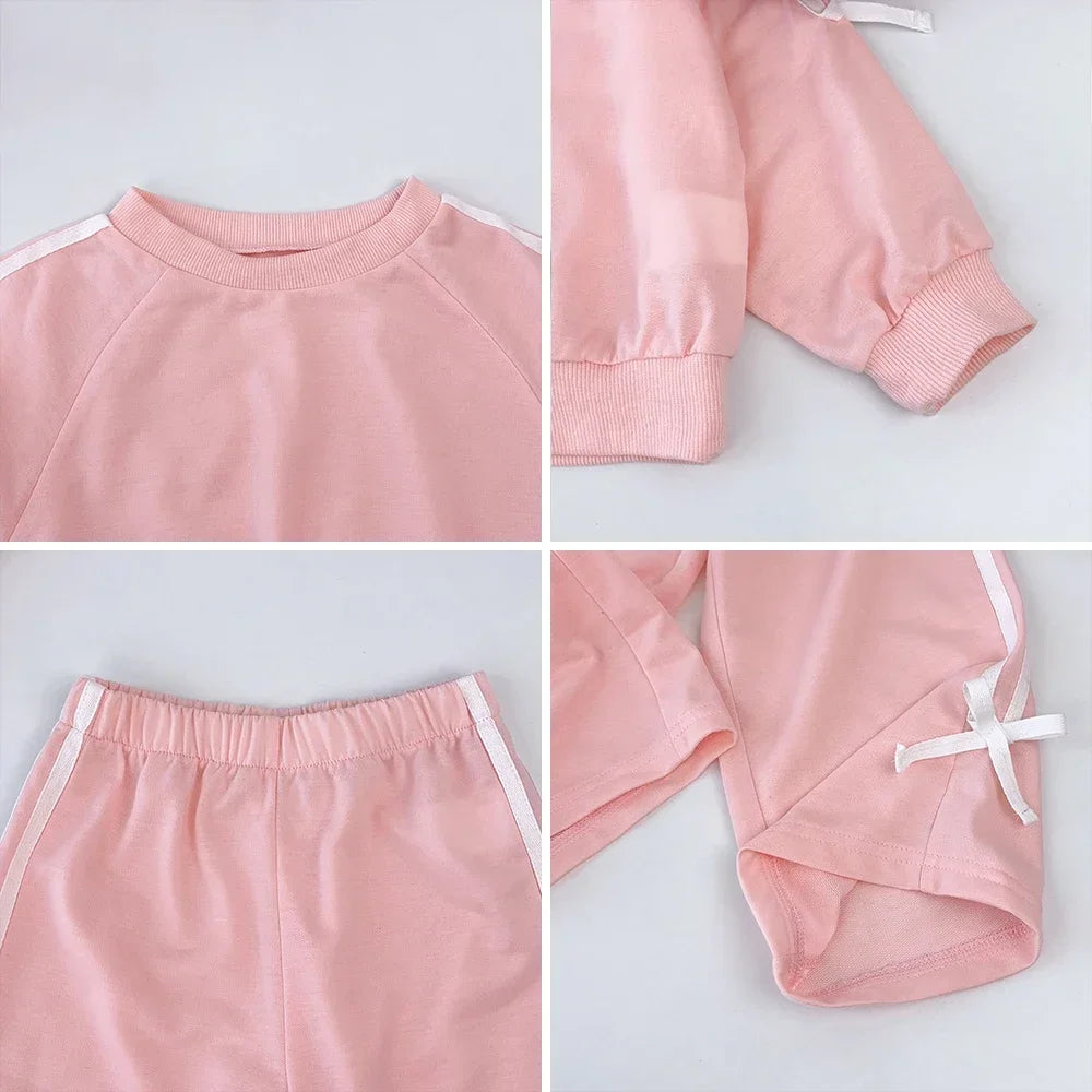 Bear Leader Autumn Fashion Bow Decoration Pink Sports Top+Pants Two-piece Sets Children's Daily Casual Wear Kids Clothes Girls