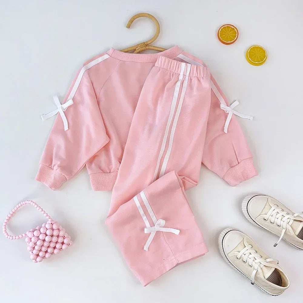 Bear Leader Autumn Fashion Bow Decoration Pink Sports Top+Pants Two-piece Sets Children's Daily Casual Wear Kids Clothes Girls