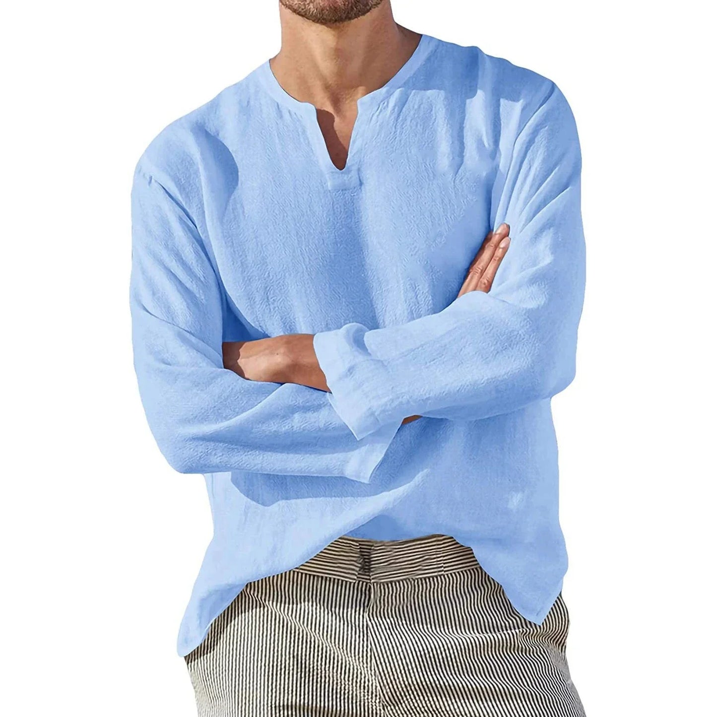 2025 Linen Shirt Men Brief Breathable Solid Color Long Sleeve Harajuku Casual Blouse Hawaiian Shirt Oversize Tops S-5XL